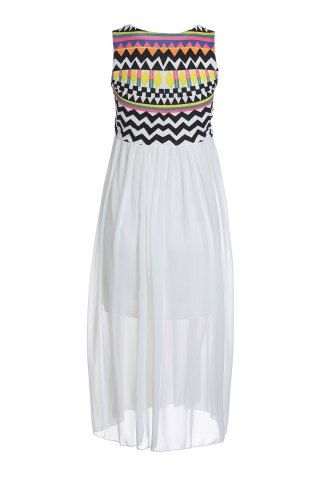 Ruffled Sleeveless Print Bohemian Chiffon African Maxi Dress