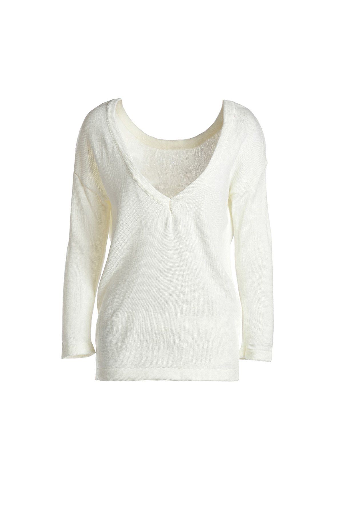 

Stylish Round Neck Long Sleeve Backless Loose-Fitting Women' Knitwear, Milk white