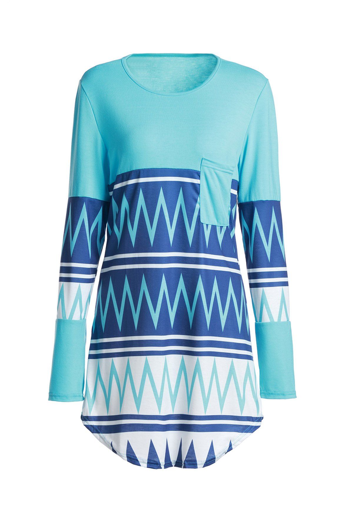 [56 OFF] Stylish Scoop Neck Zig Zag Print Long Sleeve TShirt For