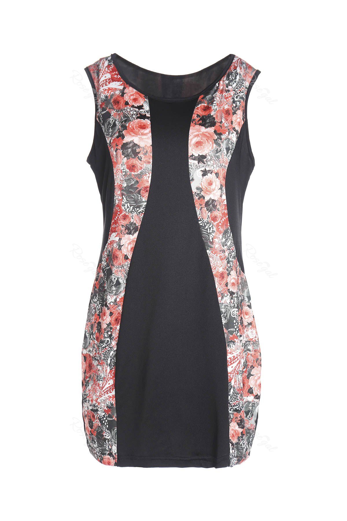 

Charming Red Floral Printed Sleeveless Bodycon Mini Dress For Women