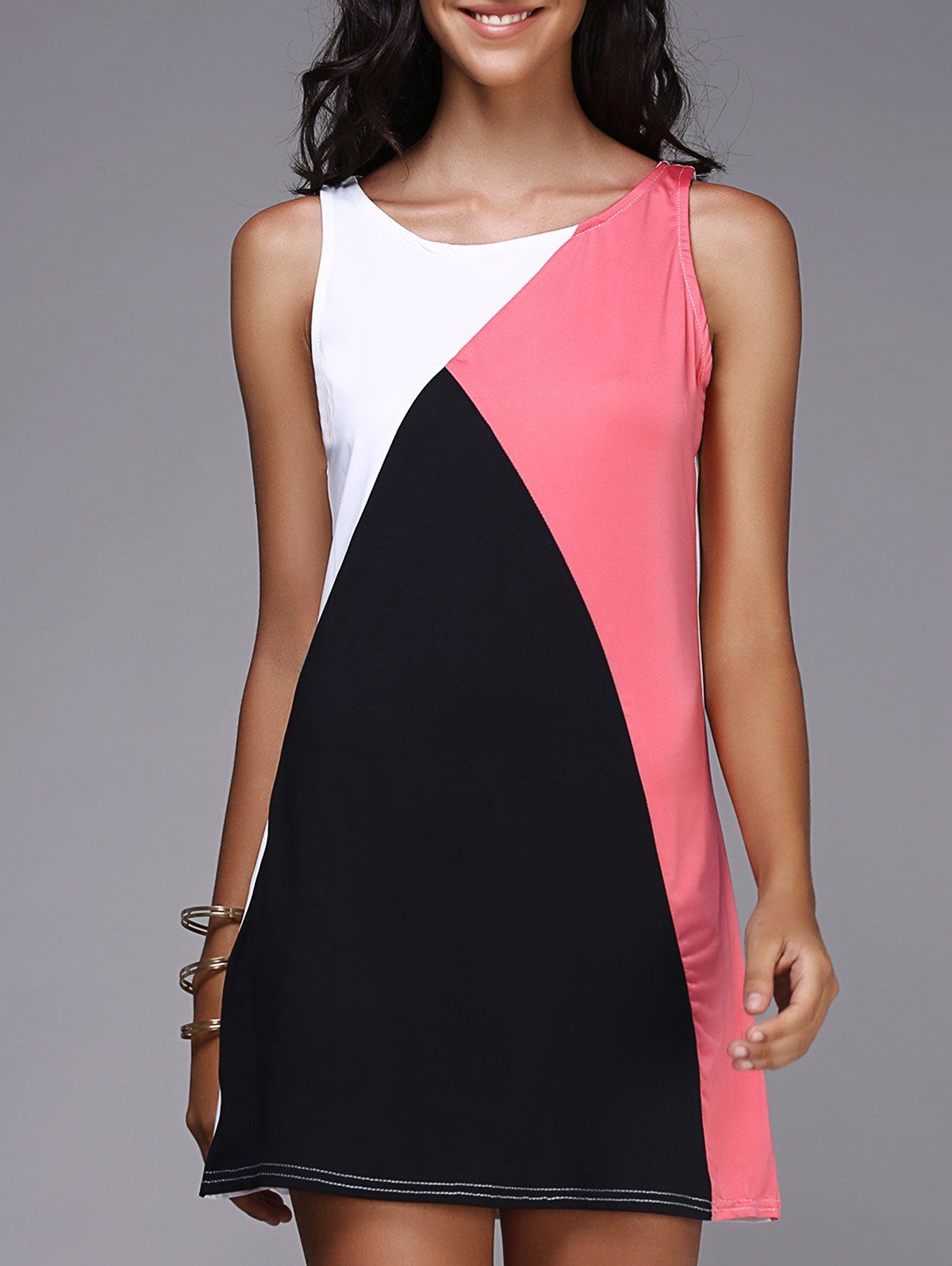 

Tank Color Block Casual Daytime Dress Outfit, Black and pink