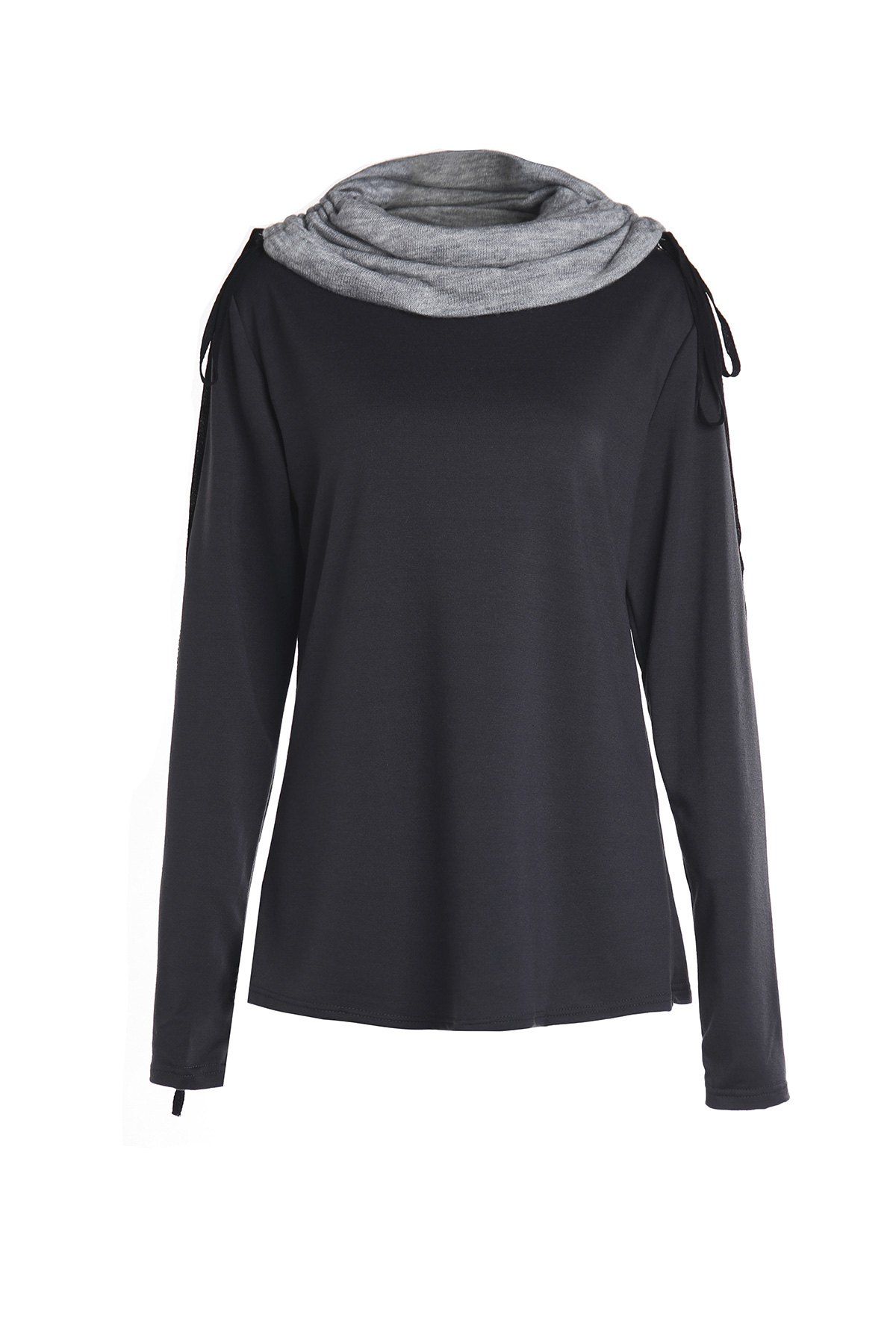 

Chic Turtle Neck Long Sleeve Spliced Women's Sweatshirt, Black