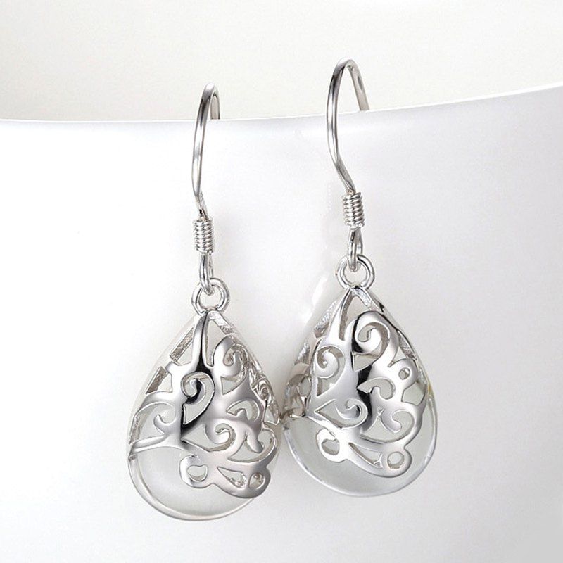 

Pair of Vintage Faux Opal Water Drop Earrings, White