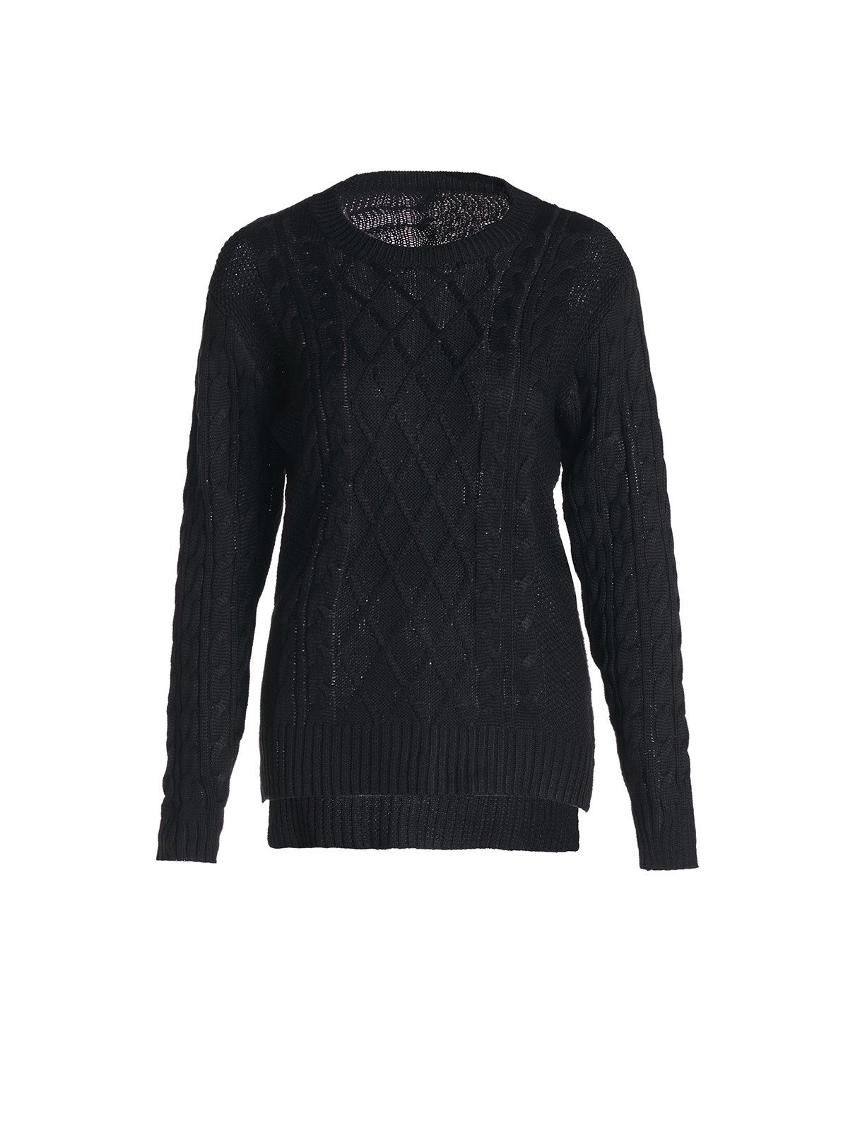 

Chic Solid Color Round Collar Twist Wave Side Slit Pullover Sweater For Women, Black