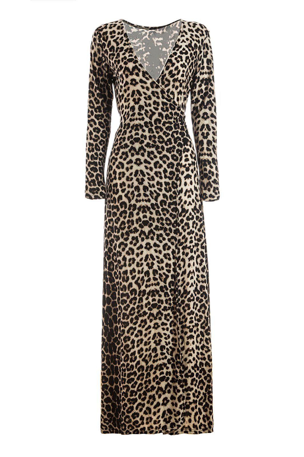 Leopard S Plunging Neck Leopard Long Sleeve Slit Maxi Formal Dress ...