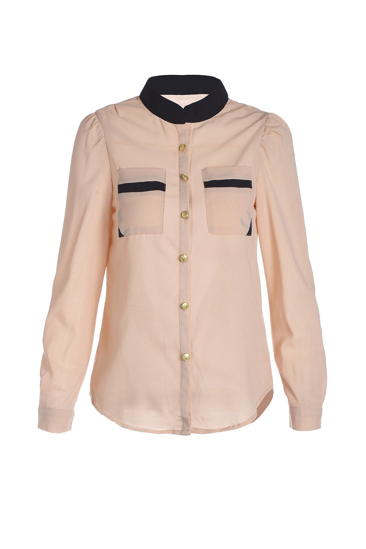 Sale Women's OL Style Slim Splicing Color Chiffon Stand-Collar Shirt Blouse  