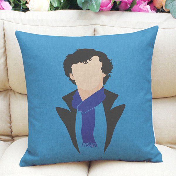 

Stylish Abstract Sherlock Holmes Pattern Square Shape Pillowcase (Without Pillow Inner), Ice blue