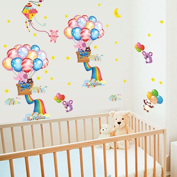 2018 Cartoon Rainbow Balloon Pattern Kids Bathroom Wall Decals In Cartoon Rainbow Balloon Pattern Kids Bathroom Wall Decals