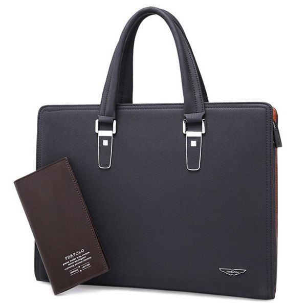 [39 OFF] Fashionable Metallic And PU Leather Design Briefcase For Men