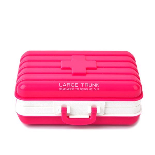 

Hot Sale Portable Mini Luggage Shape Candy Color Sealed Medicine Storage Box, Rose madder