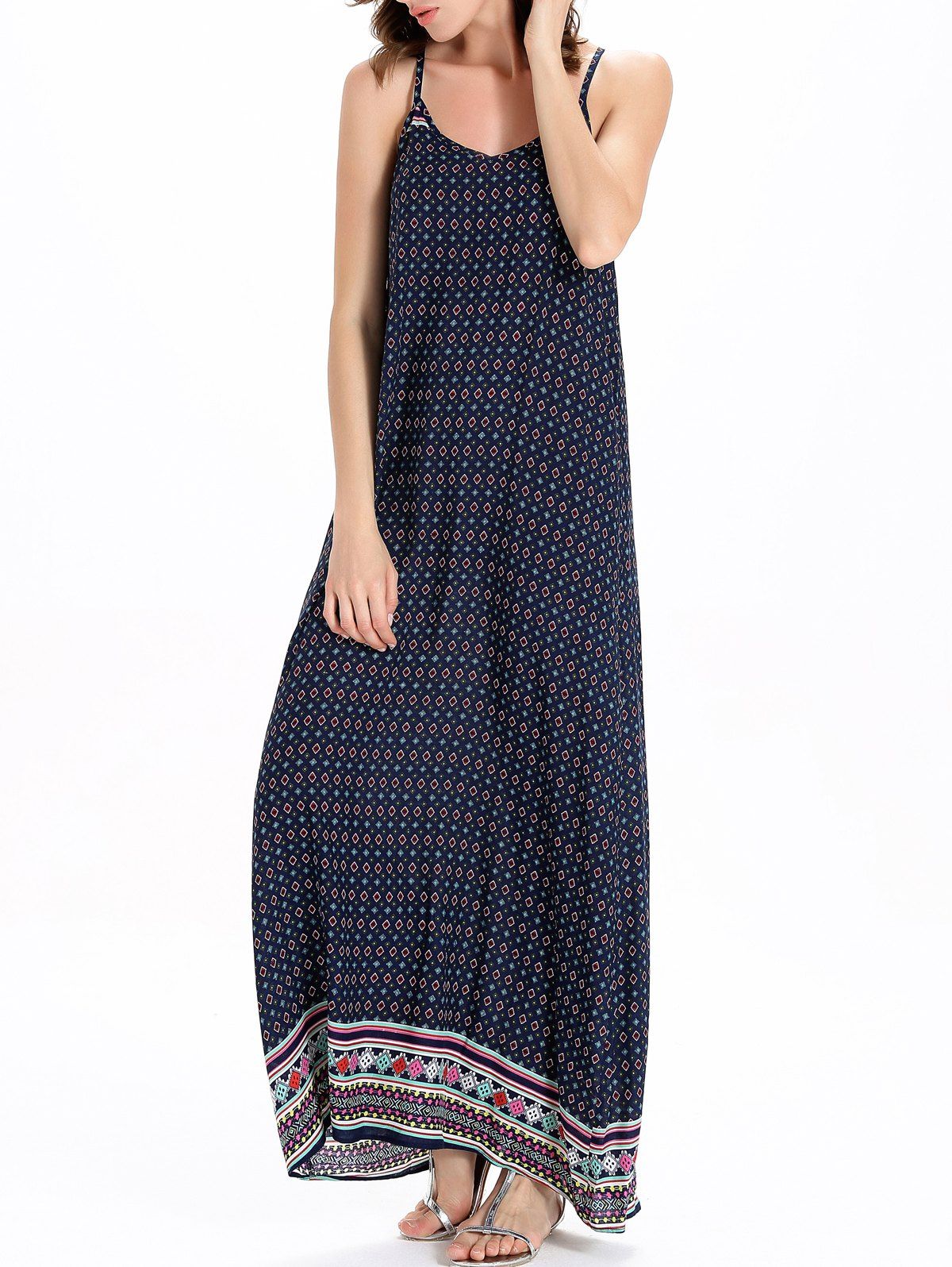 [19 OFF] Bohemian Print Casual Maxi Slip Dress Rosegal