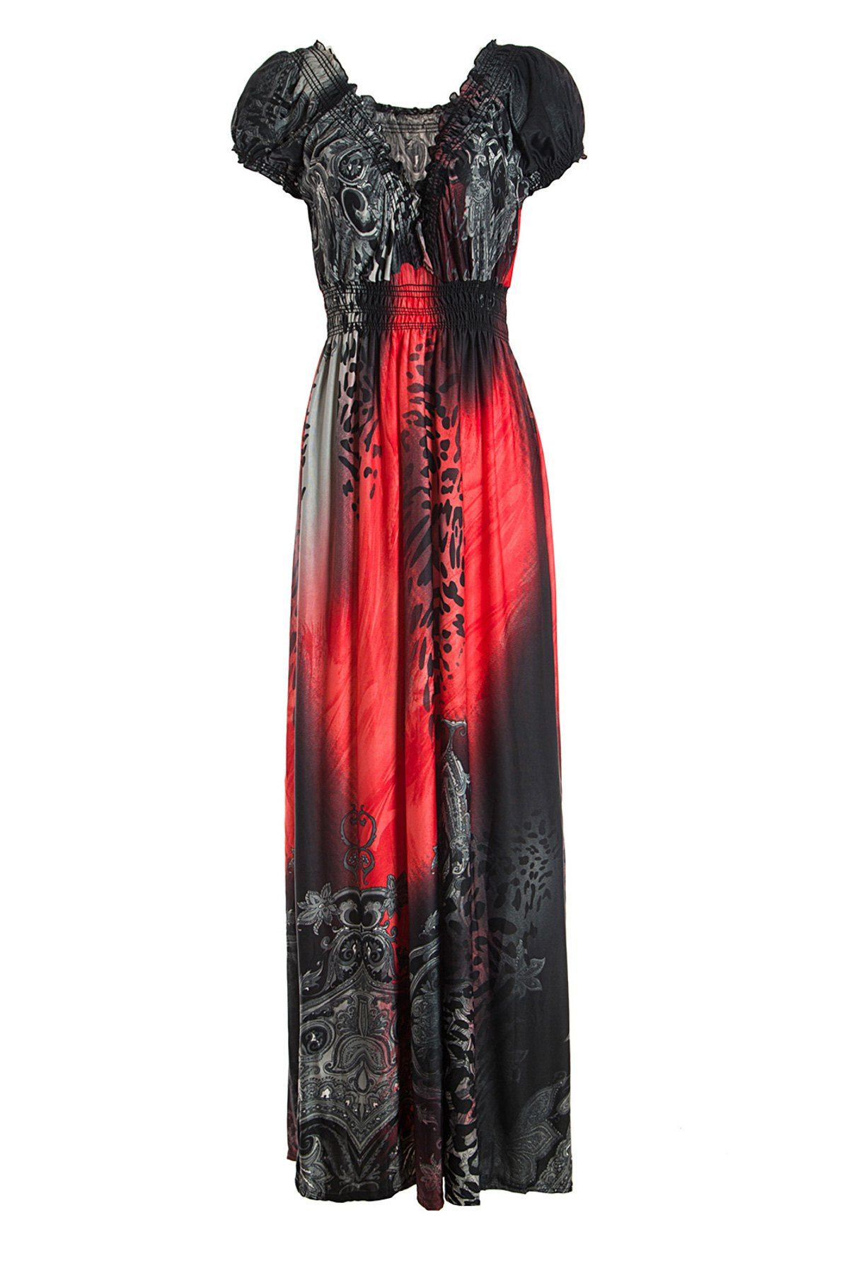 

Elegant Plunging Neck and Leopard Pattern Design Short Sleeves Rayon Dress For Women, Red
