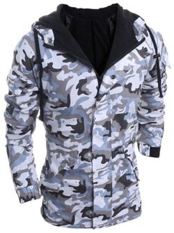 Modish Loose Fit Hooded Multi-Pocket Camo Pattern Long Sleeve Thicken Cotton Blend Coat For Men - LIGHT GRAY - M