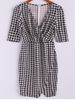 Vintage Plunging Neck Checked Half Sleeves Women's Bodycon Dress -  
