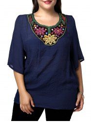 Casual Plus Size Flower Embroidered Spliced Women's Blouse -  