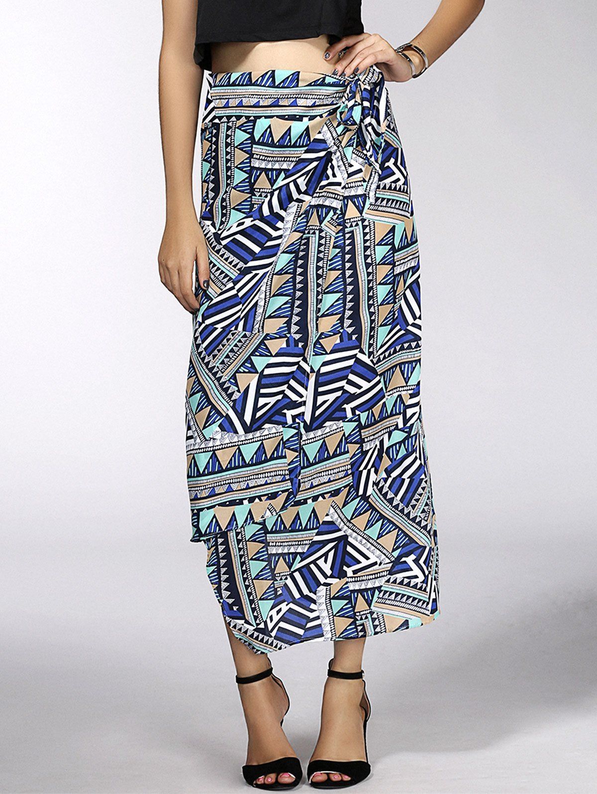 [29% OFF] Stylish Geometric Asymmetric Wrap Skirt For Women | Rosegal