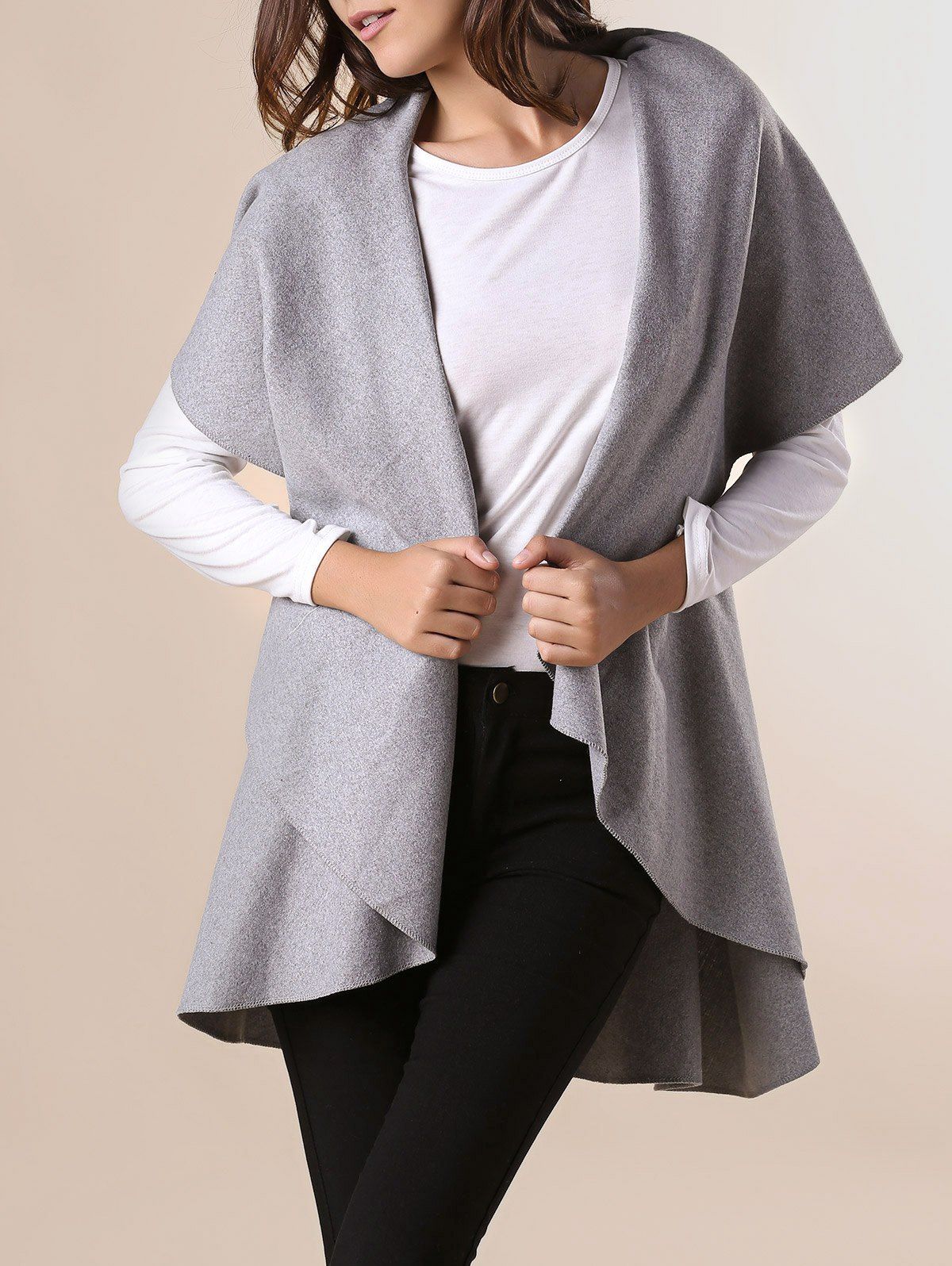 [23 OFF] Stylish Sleeveless Ruffled Solid Color Coat For Women Rosegal