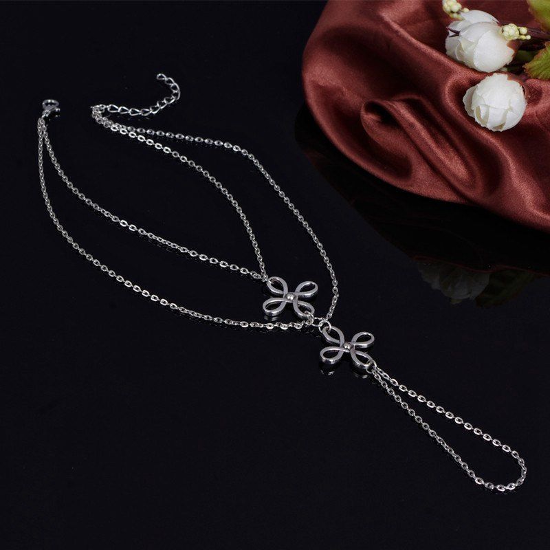

Elegant Multilayer Hollow Out Chinese Knot Anklet For Women, Silver