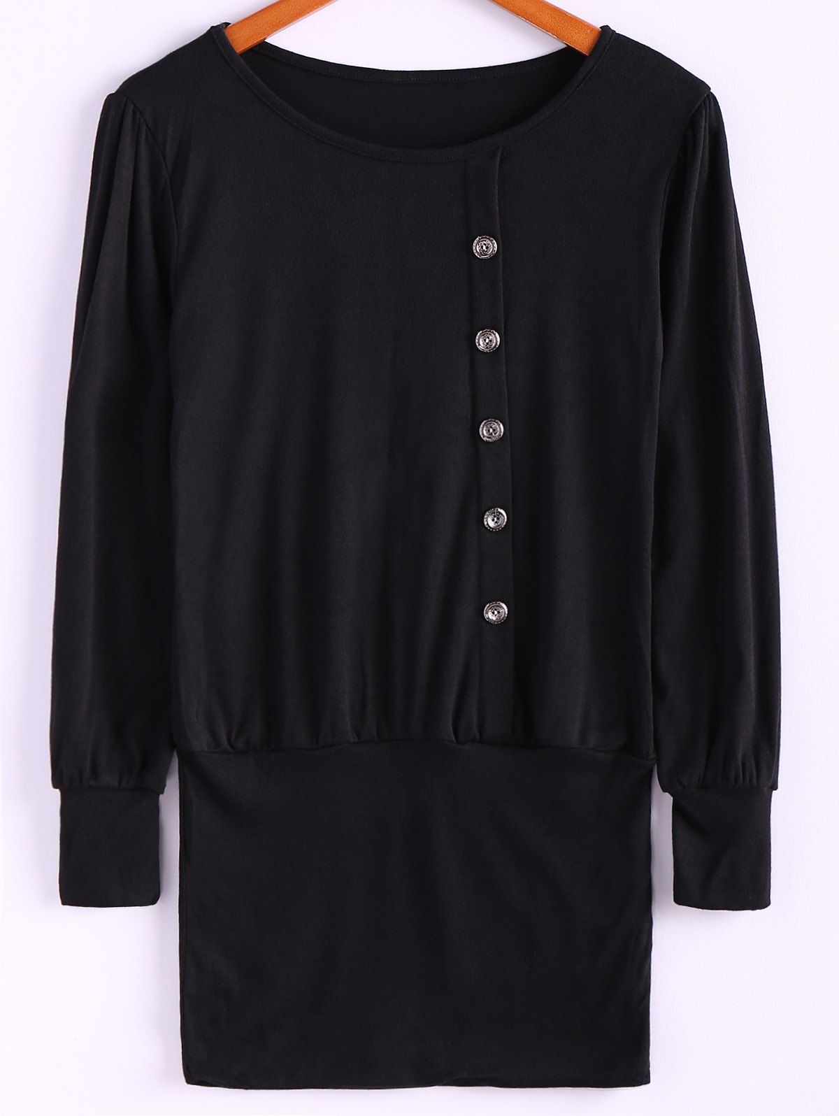 [67 OFF] Simple Scoop Neck Solid Color Puff Long Sleeve Cotton Women's