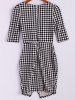 Vintage Plunging Neck Checked Half Sleeves Women's Bodycon Dress -  