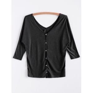 

V-Neck Three Quarter Sleeve Gray Women's Cardigan