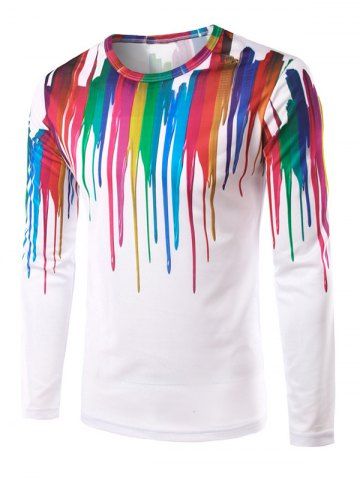 3D Colorful Splatter Paint Long Sleeves T-Shirt In Colormix,M ...