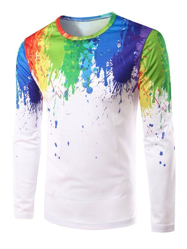 Mens Button Up Casual Shirts Long Sleeve Colorful Splatter Paint Printed Tops