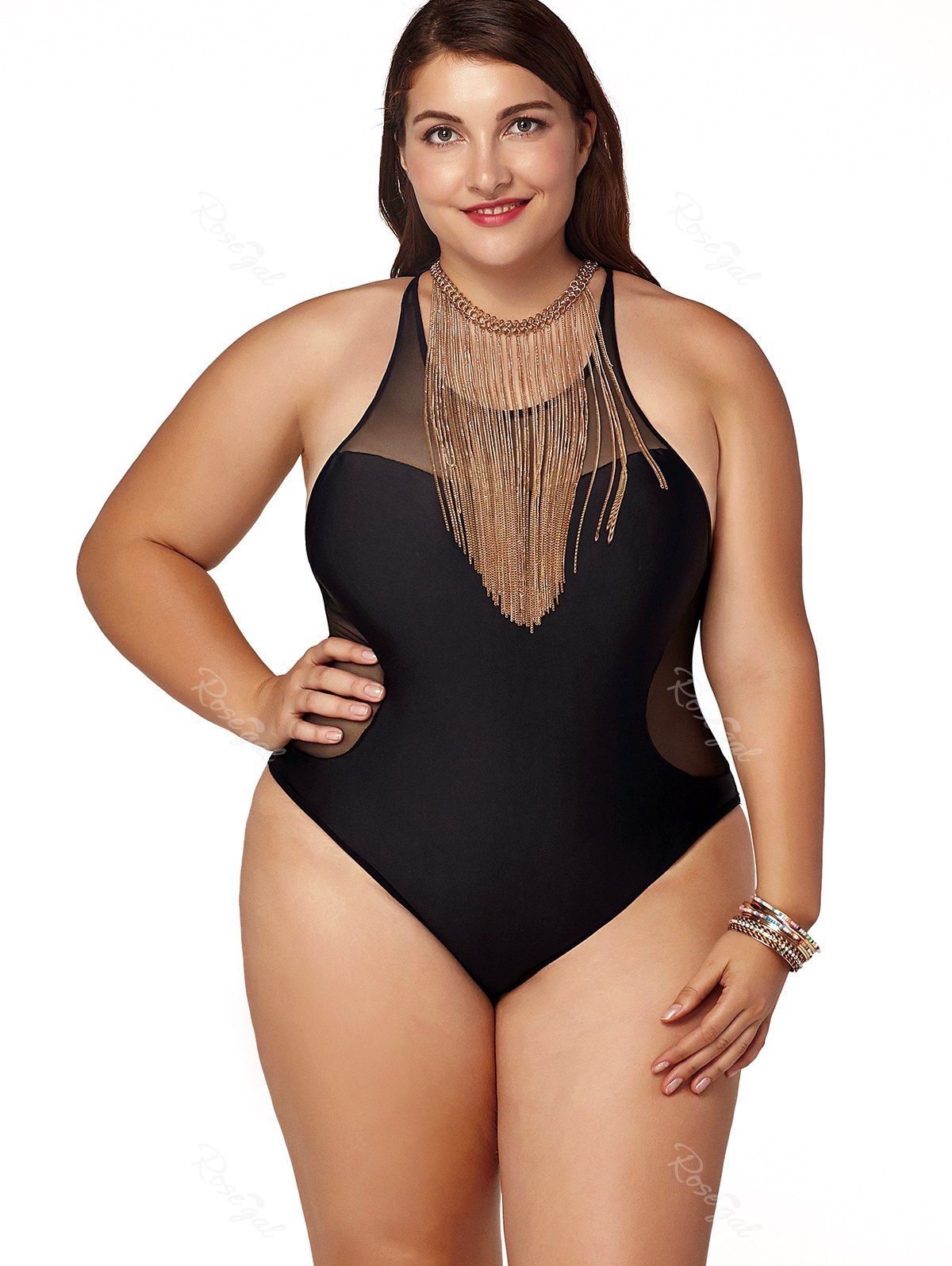 [55 Off] Stylish Plus Size Jewel Neck Zippered One Piece Swimsuit For