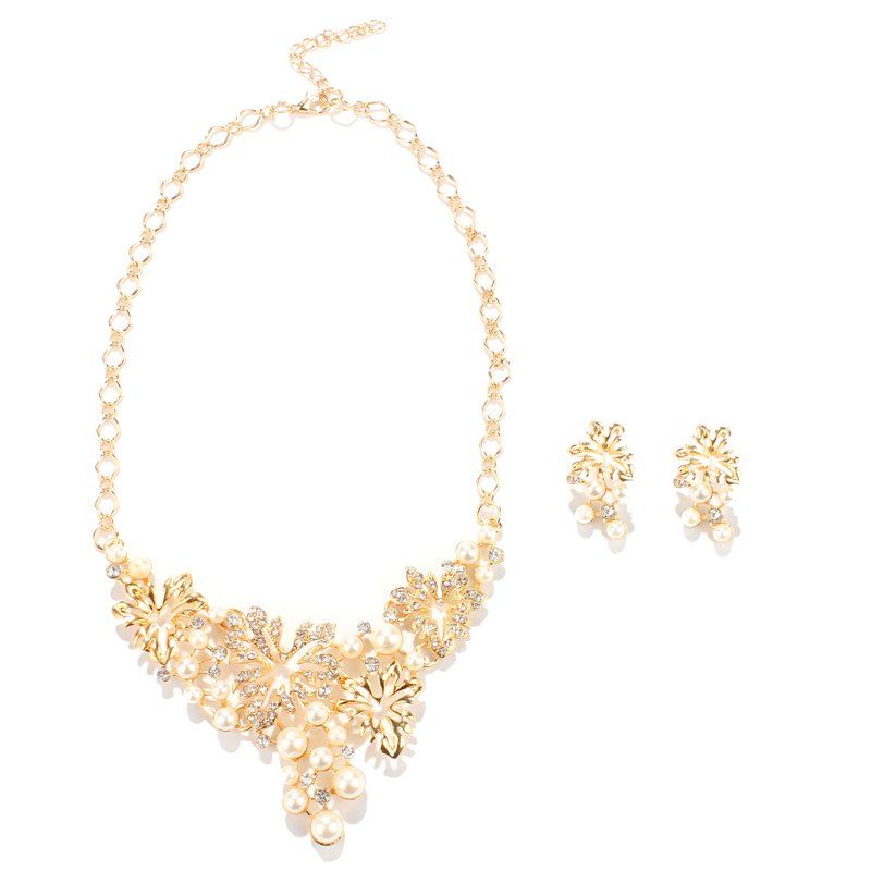 2018 rhinestone faux pearl maple leaf shape necklace and 2018 rhinestone faux pearl maple leaf shape necklace and