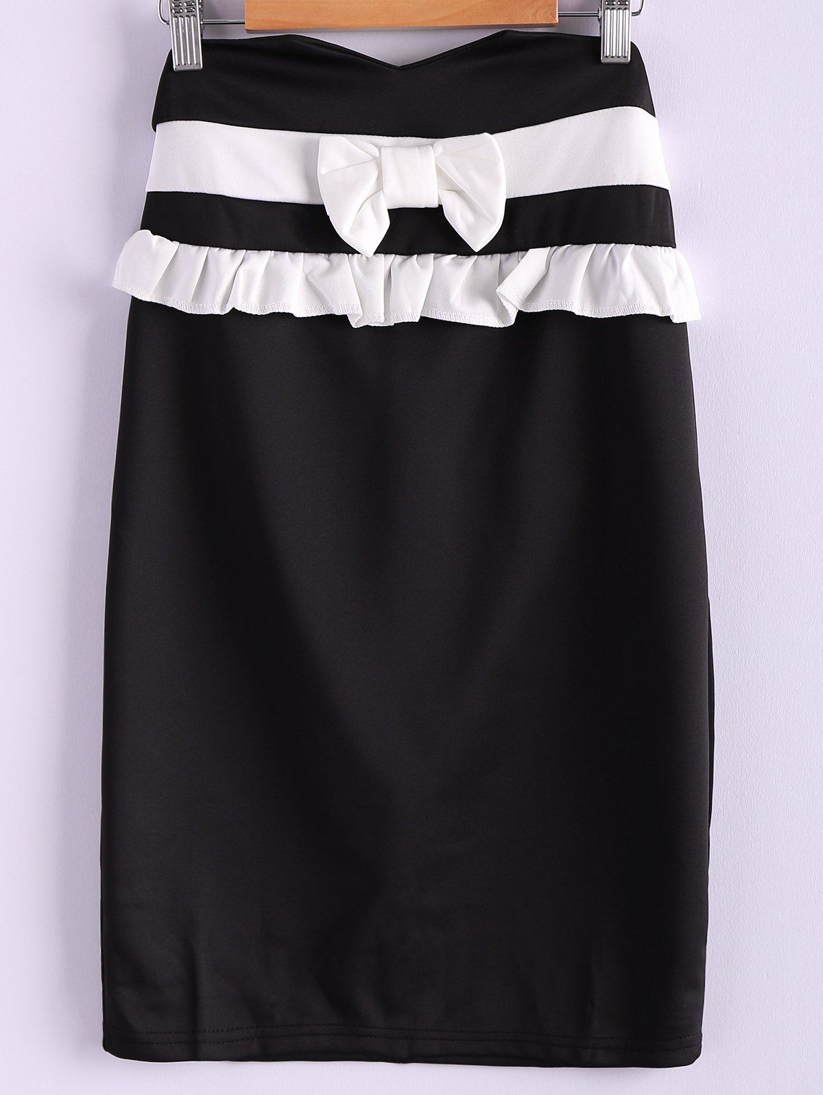 

Contrast Bowknot Midi Pencil Skirt, Black