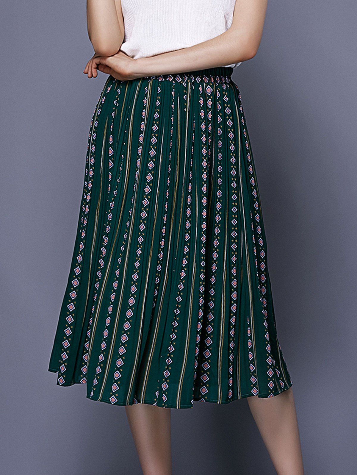 Sale Stylish Floral Print Pleated  Elastic Waist Skirt For Women  
