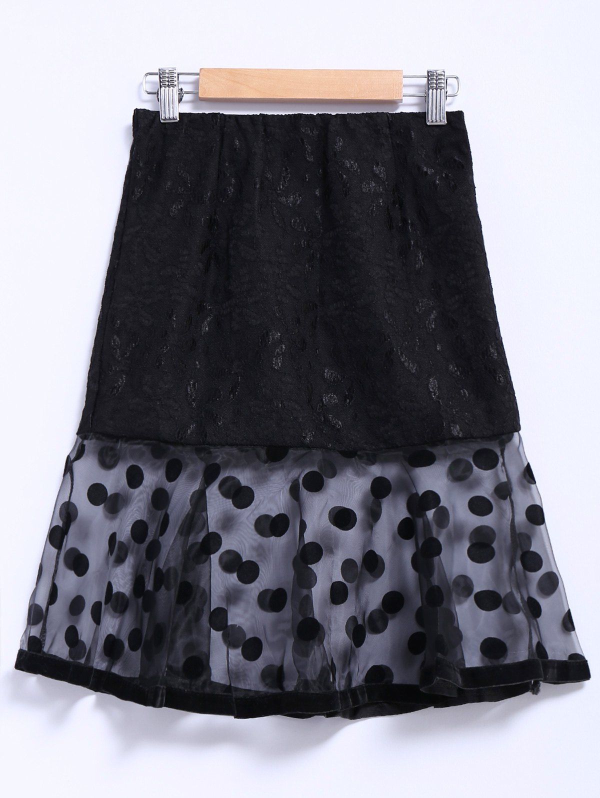 

Chic Style Organza Splicing Polka Dot Print Ruffles Black Women's Skirt