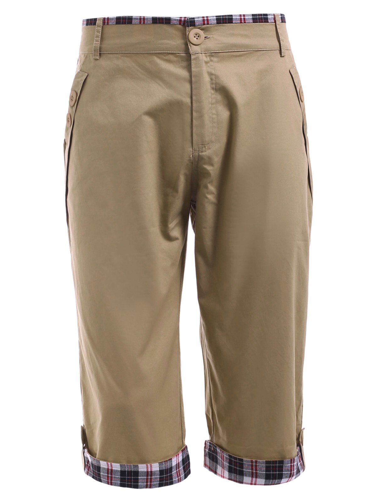 

Checked Crimping Chino Capri Pants, Dark khaki