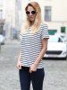 Casual Cuffed Sleeve Striped Pullover T-Shirt For Women -  