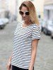 Casual Cuffed Sleeve Striped Pullover T-Shirt For Women -  