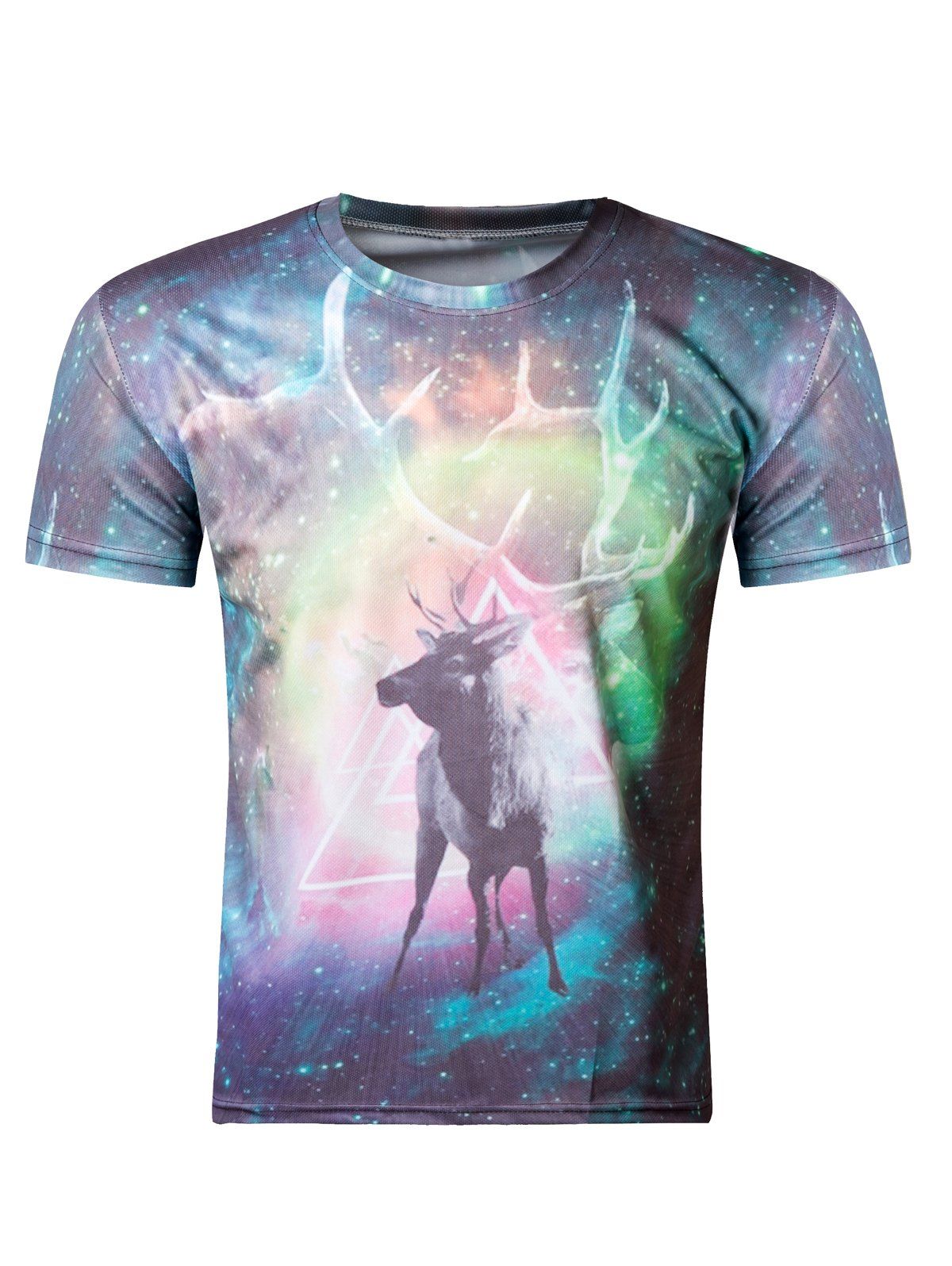 

Fashion 3D Round Neck Colored Deer Print Short Sleeve Men's T-Shirt, Colormix