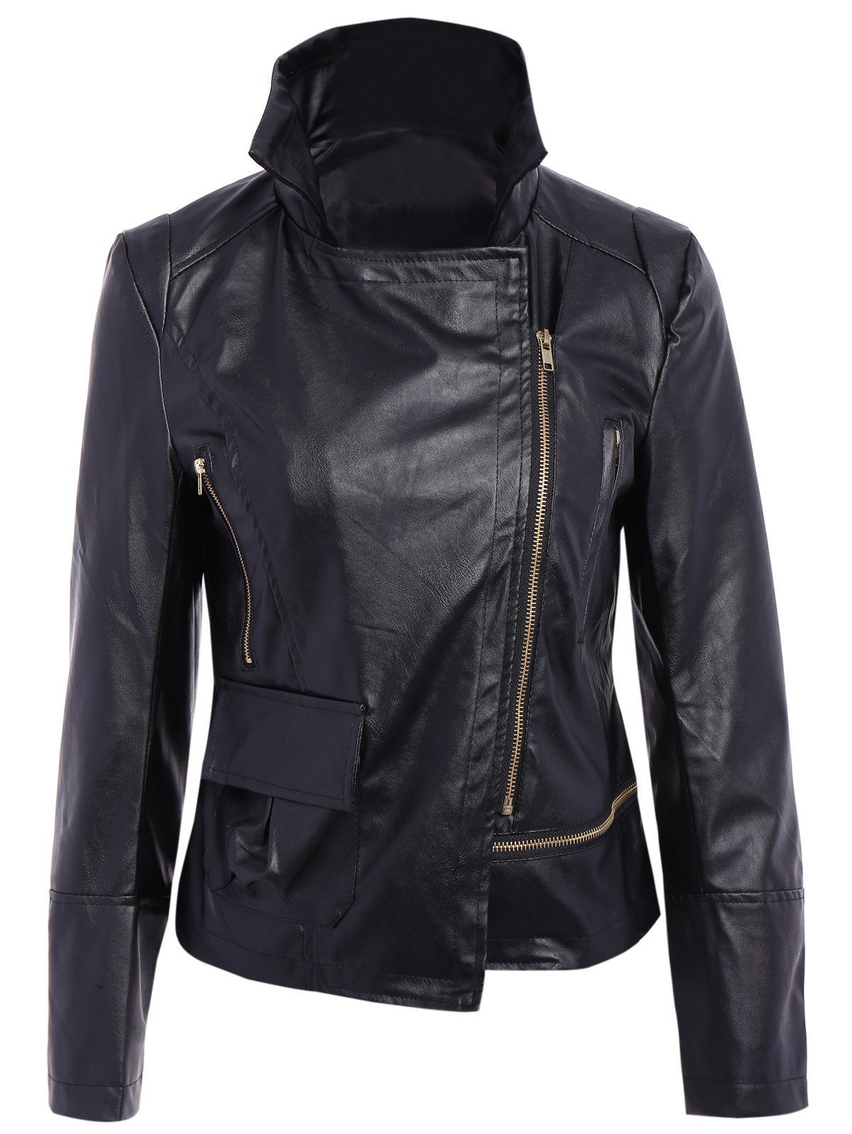 54 Off Stylish Turn Down Collar Long Sleeve Pu Leather Jacket For Women Rosegal 