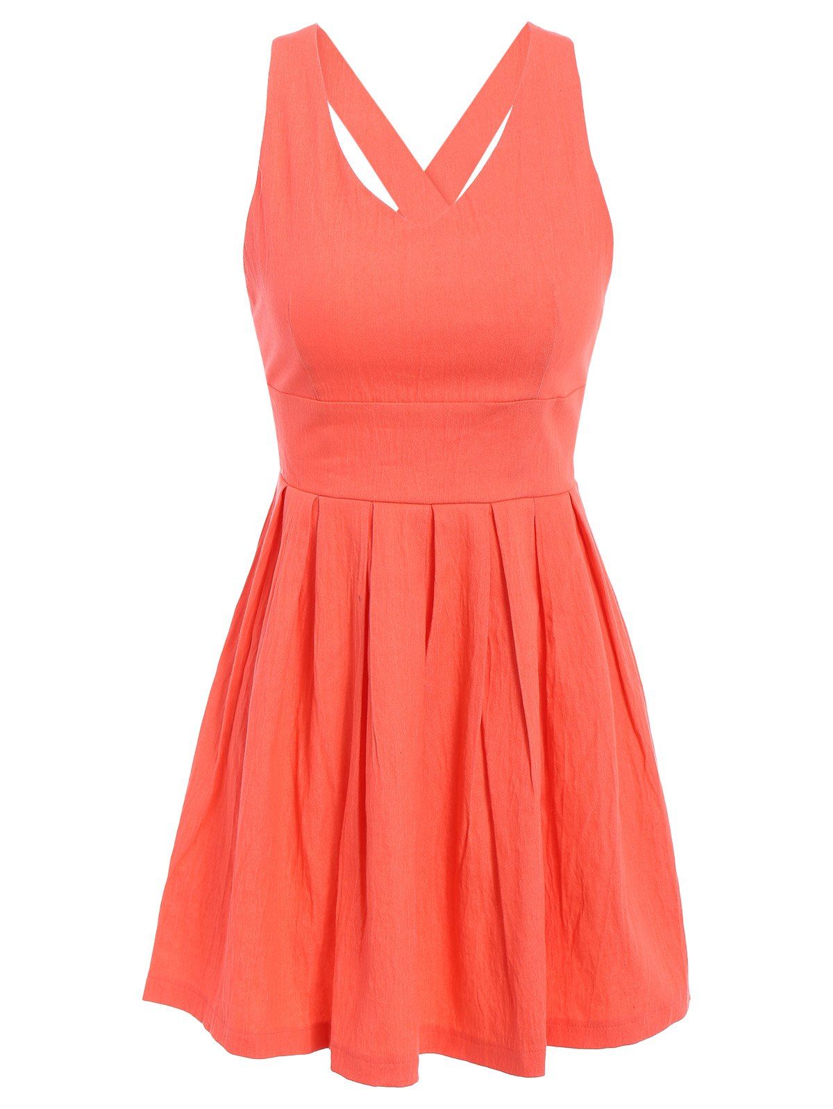 Orange S Sexy Plunging Neck Sleeveless Criss-cross Bowknot Design Women ...