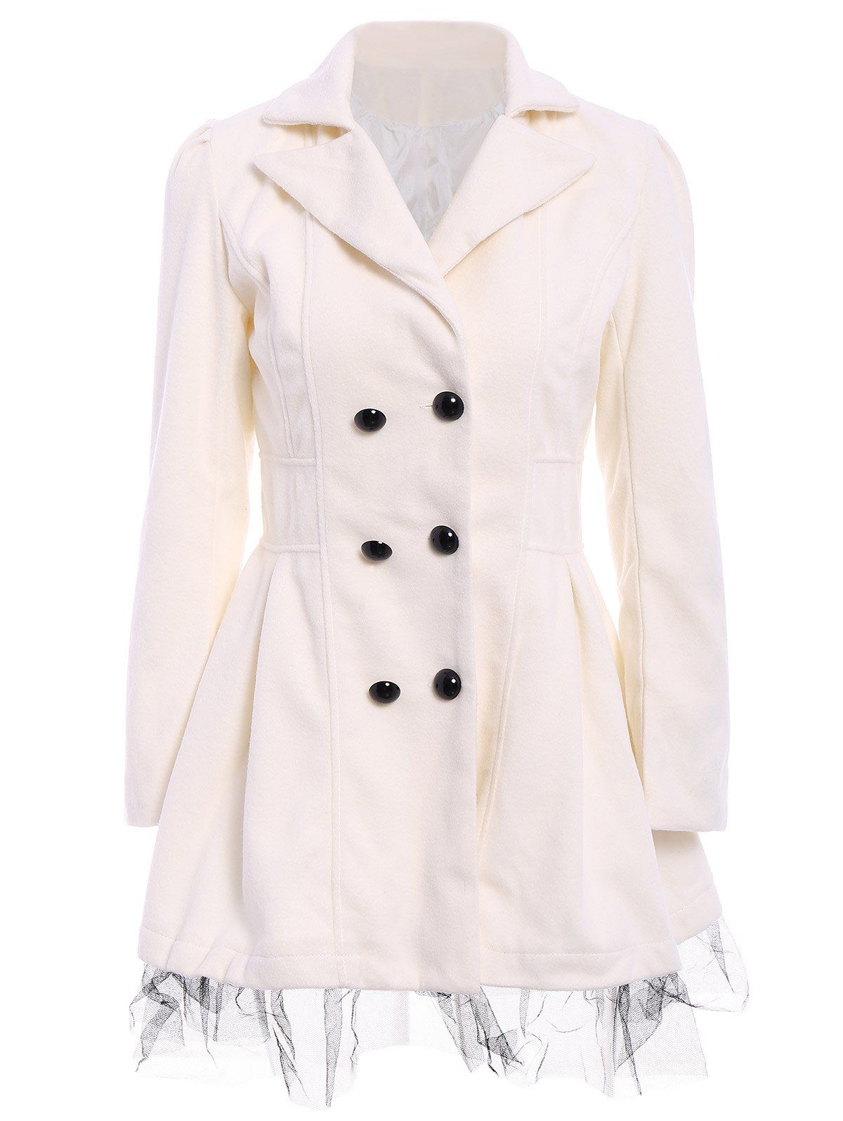 

Lace Hem Double Breasted Woolen Blend Trench Coat Dress, White