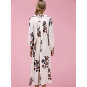 Beige L Floral High Slit Midi Dress | RoseGal.com