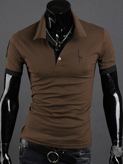 

Turn-Down Collar Giraffe Embroidered Short Sleeve Polo T-Shirt For Men, Coffee