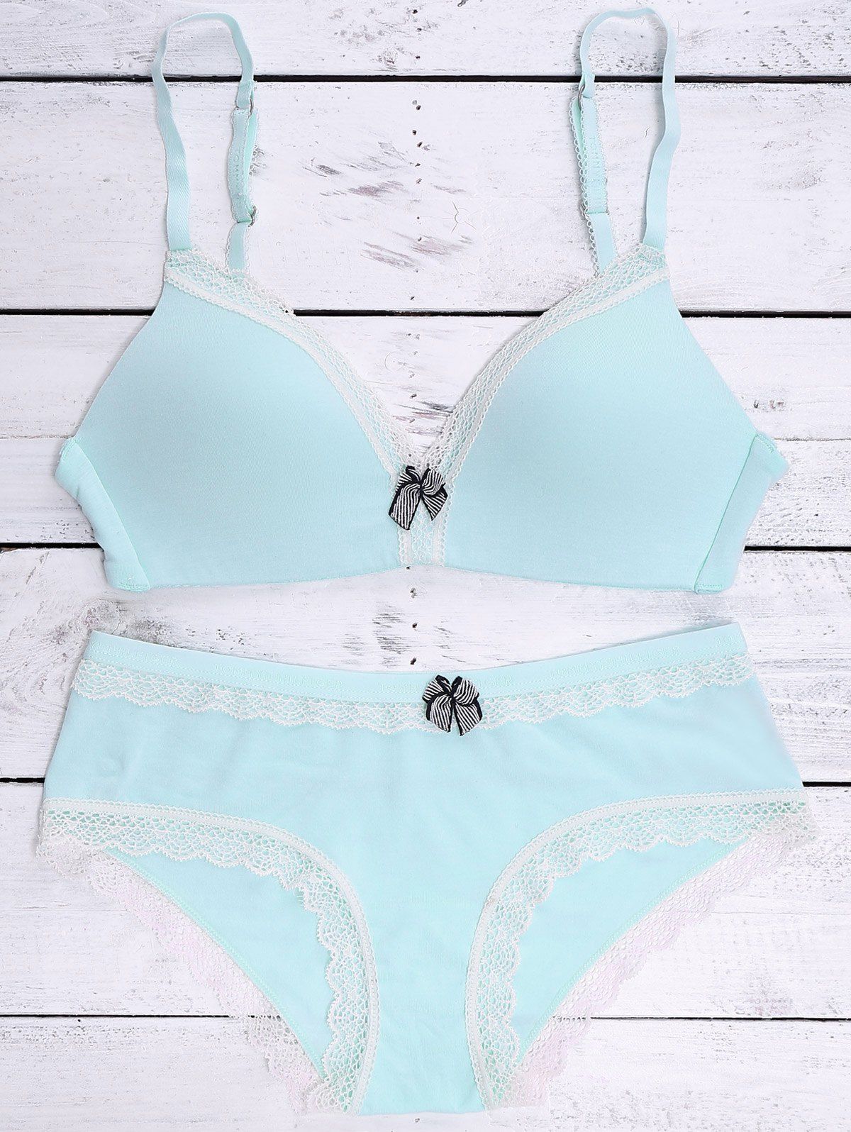 2018 Sweet Spaghetti Strap Laciness Bowknot Design Bra Set For Women In