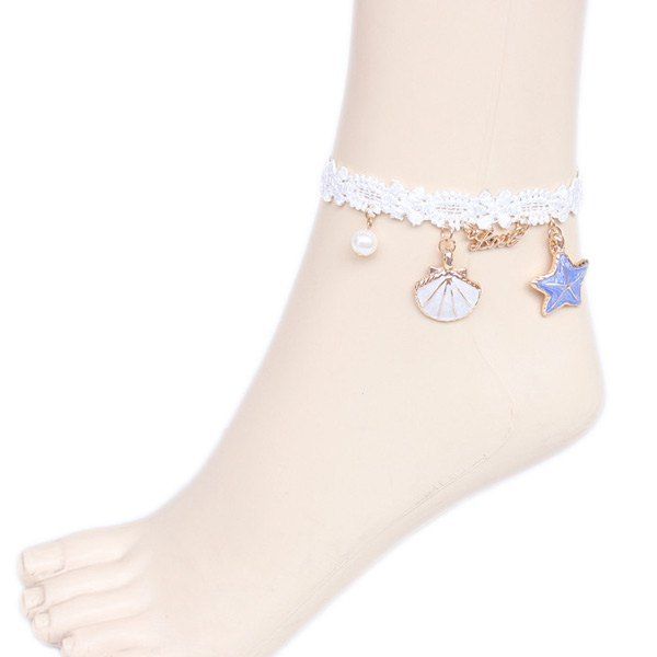 

Faux Pearl Starfish Star Charm Beach Anklets, White