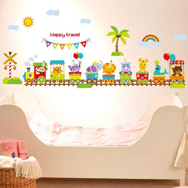 2019 sweet cartoon animals train letter wall stickers for nursery