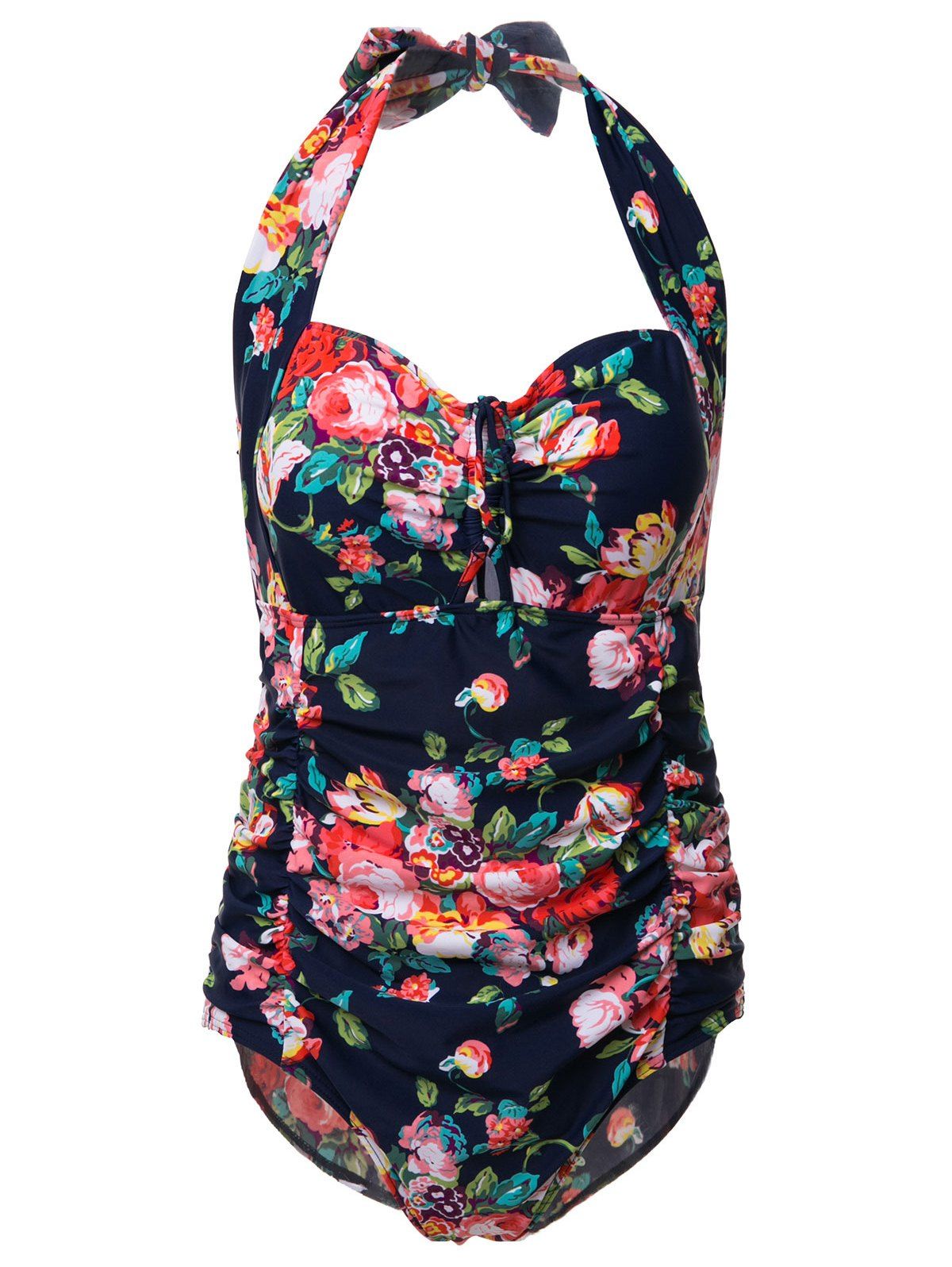 [87% OFF] Sexy Floral Print Plus Size Cut Out One-Piece Swimsuit For ...