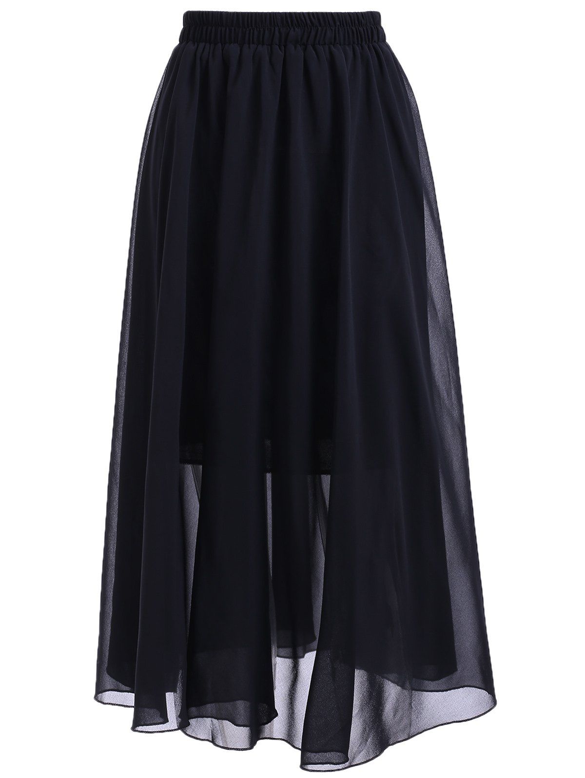 Shops Fashionable Black Elastic Waist Chiffon Women's Skirt  