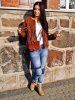 Chic Round Neck Long Sleeve Solid Color Fringed Women's Jacket -  