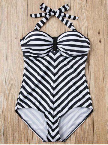 2018 Refreshing Halter Striped Backless One-piece Swimwear For Women In ...