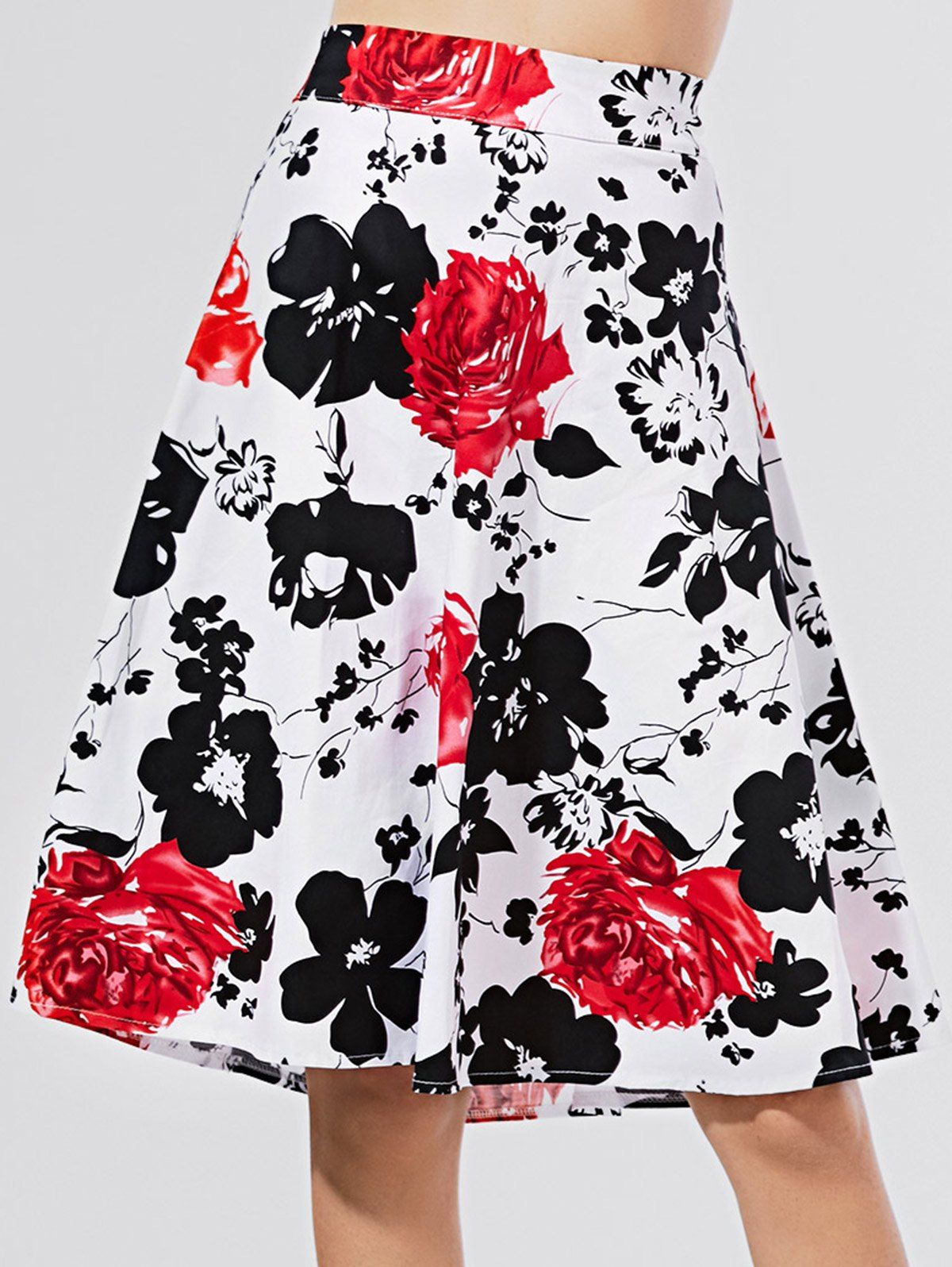 [53 OFF] Flower Print A Line KneeLength Skirt Rosegal