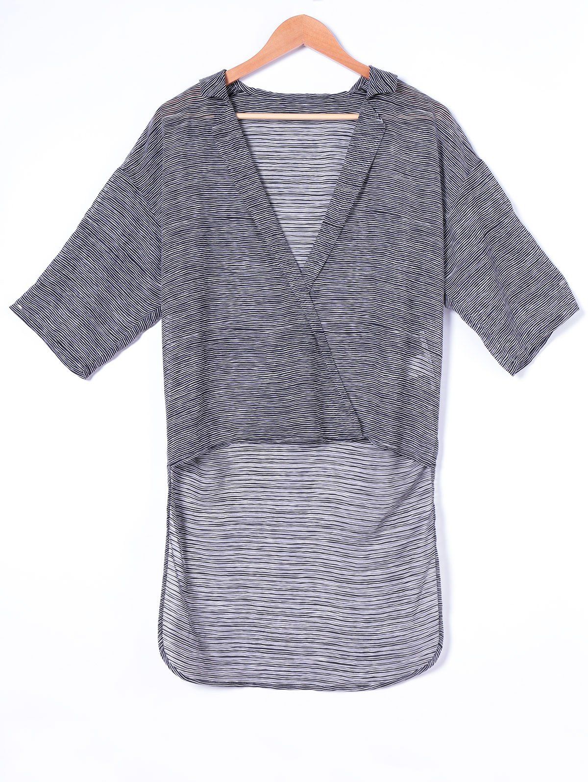 

Fashionable Turn-down Collar Long Solid Color Blouse For Women, Black